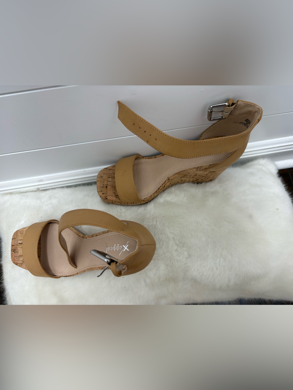 Xappeal Tan Cork Wedge Sandals with Ankle Strap